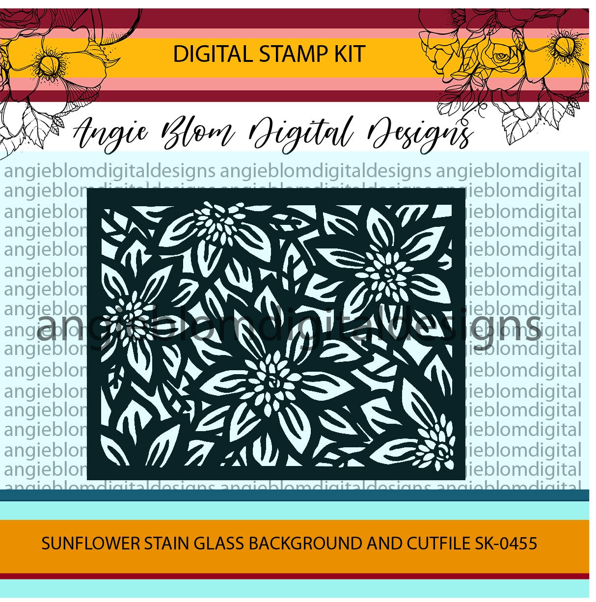 Sunflower Stain Glass Background and cutfiles