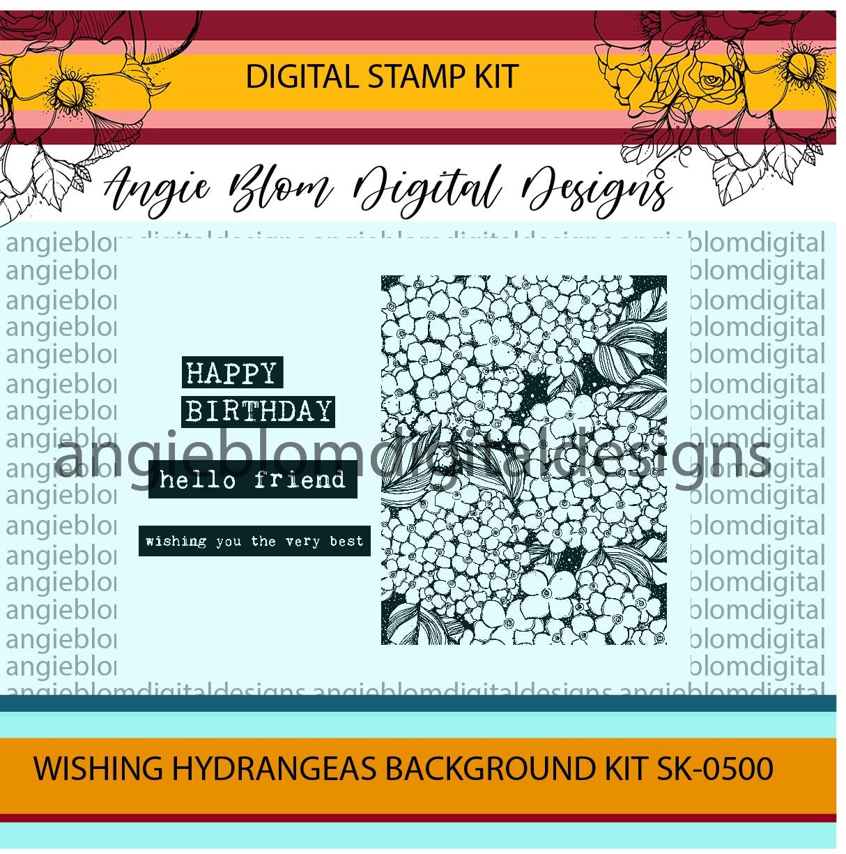 Wishing Hydrangeas background kit