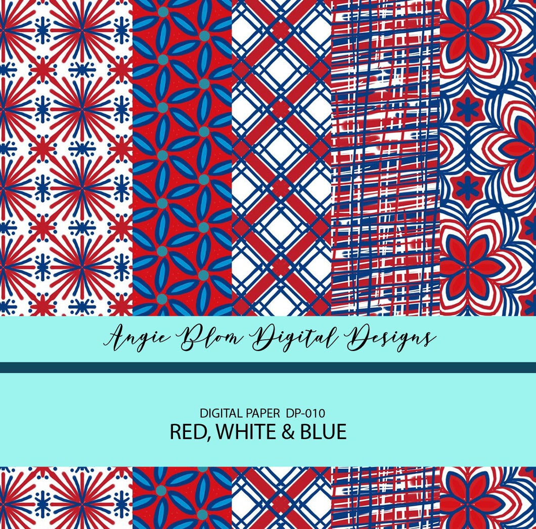 Red, White and Blue digital papers