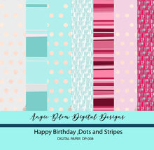 Load image into Gallery viewer, Happy Birthday, Dots and Stripes Digital Papers